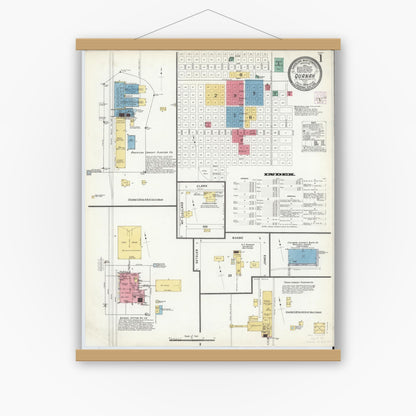 Old map wall art mockup — magnetic wood frame on white wall — Sanborn Fire Insurance Map from Quanah, Hardeman County, Texas (1908) - Complete Map Set