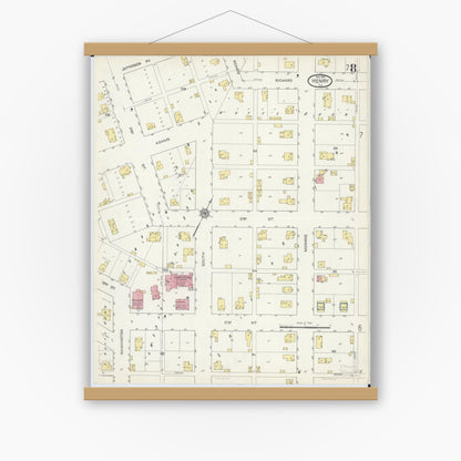Old map wall art mockup — magnetic wood frame on white wall — Sanborn Fire Insurance Map from Henry, Marshall County, Illinois (1913), Sheet #0008