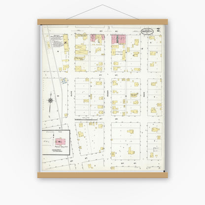 Old map wall art mockup — magnetic wood frame on white wall — Sanborn Fire Insurance Map from Queen City, Schuyler County, Missouri (1910), Sheet #0002