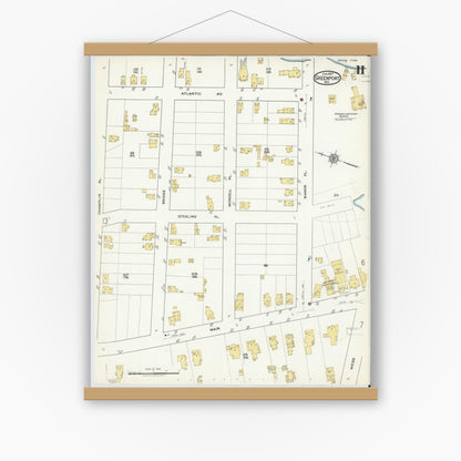 Old map wall art mockup — magnetic wood frame on white wall — Sanborn Fire Insurance Map from Greenport, Suffolk County, New York (1917), Sheet #0011