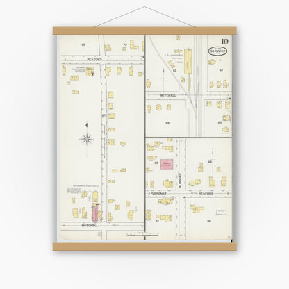 Old map wall art mockup — magnetic wood frame on white wall — Sanborn Fire Insurance Map from Norwich, Chenango County, New York (1892), Sheet #0010
