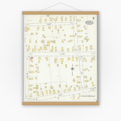 Old map wall art mockup — magnetic wood frame on white wall — Sanborn Fire Insurance Map from Sherburne, Chenango County, New York (1911), Sheet #0002