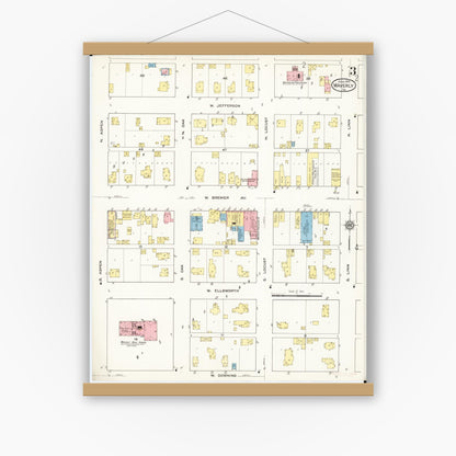 Old map wall art mockup — magnetic wood frame on white wall — Sanborn Fire Insurance Map from Waverly, Bremer County, Iowa (1915), Sheet #0003