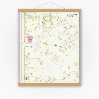 Old map wall art mockup — magnetic wood frame on white wall — Sanborn Fire Insurance Map from Whitinsville, Worcester County, Massachusetts (1910), Sheet #0010