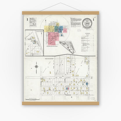 Old map wall art mockup — magnetic wood frame on white wall — Sanborn Fire Insurance Map from Largo, Pinellas County, Florida (1926), Sheet #0001