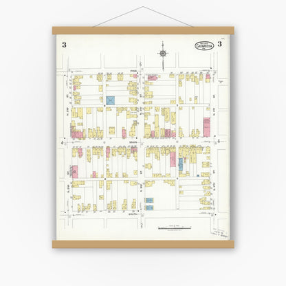 Old map wall art mockup — magnetic wood frame on white wall — Sanborn Fire Insurance Map from Catawissa, Columbia County, Pennsylvania (1923), Sheet #0003