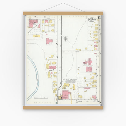 Old map wall art mockup — magnetic wood frame on white wall — Sanborn Fire Insurance Map from Gallipolis, Gallia County, Ohio (1900), Sheet #0011
