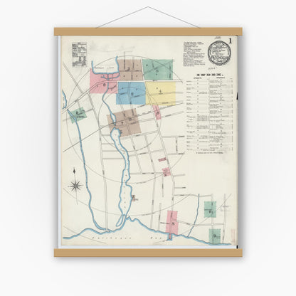 Old map wall art mockup — magnetic wood frame on white wall — Sanborn Fire Insurance Map from Patchogue, Suffolk County, New York (1891) - Complete Map Set