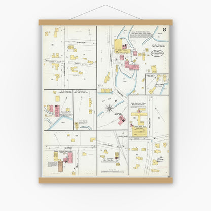 Old map wall art mockup — magnetic wood frame on white wall — Sanborn Fire Insurance Map from Stoughton, Norfolk County, Massachusetts (1901), Sheet #0008