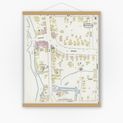 Old map wall art mockup — magnetic wood frame on white wall — Sanborn Fire Insurance Map from Fayetteville, Onondaga County, New York (1890), Sheet #0002