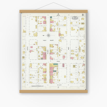 Old map wall art mockup — magnetic wood frame on white wall — Sanborn Fire Insurance Map from Lebanon, Saint Clair County, Illinois (1899), Sheet #0003