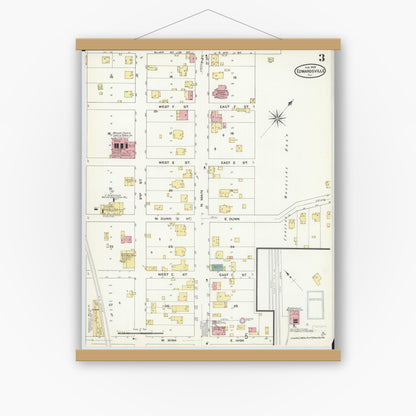 Old map wall art mockup — magnetic wood frame on white wall — Sanborn Fire Insurance Map from Edwardsville, Madison County, Illinois (1909), Sheet #0003