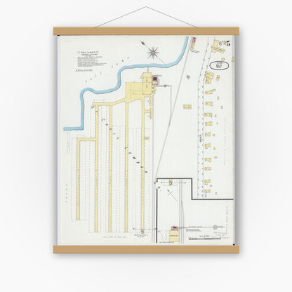 Old map wall art mockup — magnetic wood frame on white wall — Sanborn Fire Insurance Map from Ely, Saint Louis County, Minnesota (1900), Sheet #0005