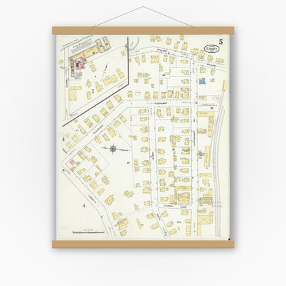Old map wall art mockup — magnetic wood frame on white wall — Sanborn Fire Insurance Map from Sidney, Delaware County, New York (1910), Sheet #0005