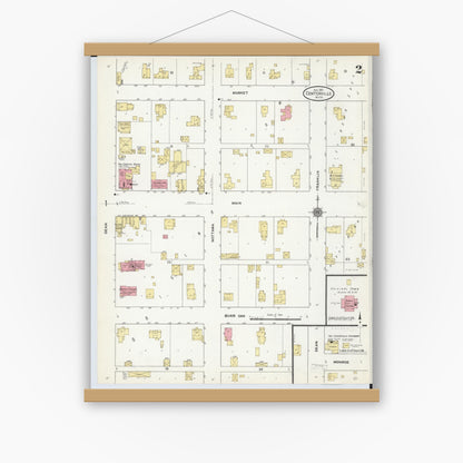 Old map wall art mockup — magnetic wood frame on white wall — Sanborn Fire Insurance Map from Centreville, Saint Joseph County, Michigan (1911), Sheet #0002