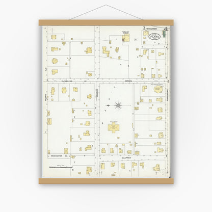 Old map wall art mockup — magnetic wood frame on white wall — Sanborn Fire Insurance Map from Plano, Collin County, Texas (1901), Sheet #0004