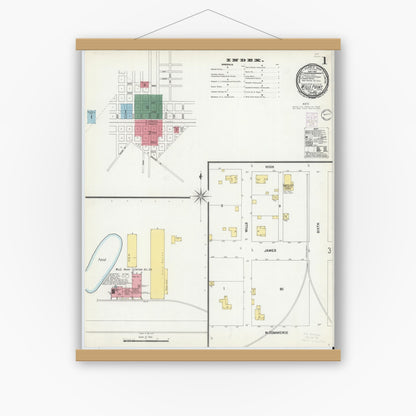 Old map wall art mockup — magnetic wood frame on white wall — Sanborn Fire Insurance Map from Wills Point, Van Zandt County, Texas (1901) - Complete Map Set