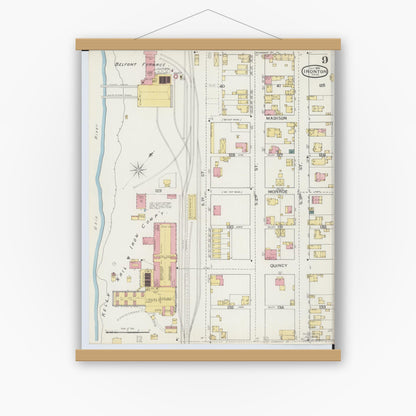 Old map wall art mockup — magnetic wood frame on white wall — Sanborn Fire Insurance Map from Ironton, Lawrence County, Ohio (1893), Sheet #0009