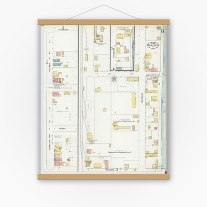 Old map wall art mockup — magnetic wood frame on white wall — Sanborn Fire Insurance Map from Minster, Auglaize County, Ohio (1899), Sheet #0003