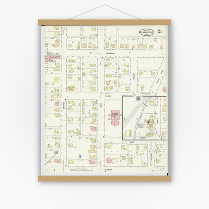 Old map wall art mockup — magnetic wood frame on white wall — Sanborn Fire Insurance Map from Blanchester, Clinton County, Ohio (1911), Sheet #0002