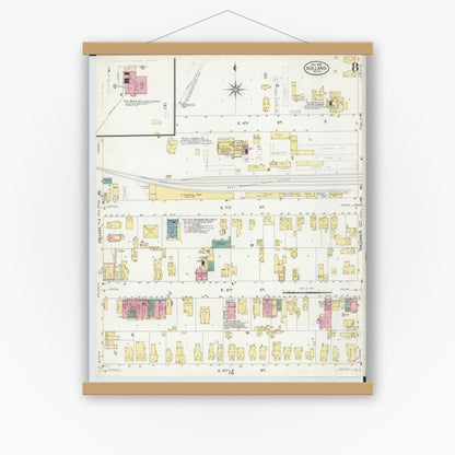 Old map wall art mockup — magnetic wood frame on white wall — Sanborn Fire Insurance Map from Holland, Ottawa County, Michigan (1908), Sheet #0008