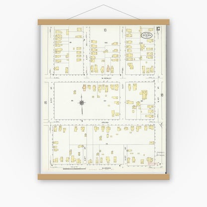 Old map wall art mockup — magnetic wood frame on white wall — Sanborn Fire Insurance Map from Olean, Cattaraugus County, New York (1909), Sheet #0017