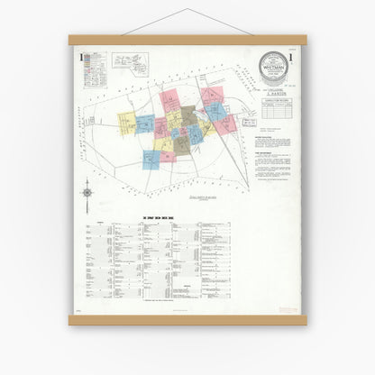 Old map wall art mockup — magnetic wood frame on white wall — Sanborn Fire Insurance Map from Whitman, Plymouth County, Massachusetts (1939) - Complete Map Set