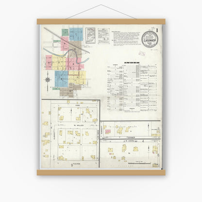 Old map wall art mockup — magnetic wood frame on white wall — Sanborn Fire Insurance Map from Ligonier, Noble County, Indiana (1914) - Complete Map Set
