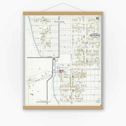 Old map wall art mockup — magnetic wood frame on white wall — Sanborn Fire Insurance Map from West Palm Beach, Dade County, Florida (1920), Sheet #0016