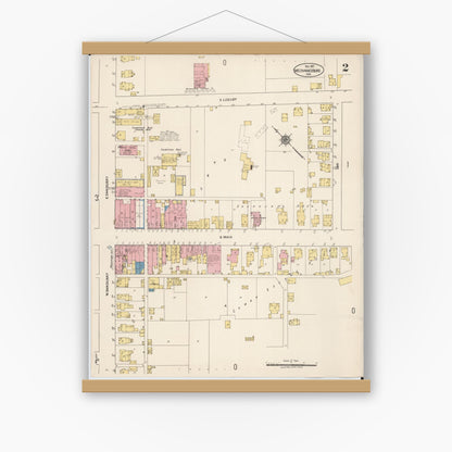 Old map wall art mockup — magnetic wood frame on white wall — Sanborn Fire Insurance Map from Mechanicsburg, Champaign County, Ohio (1921), Sheet #0002