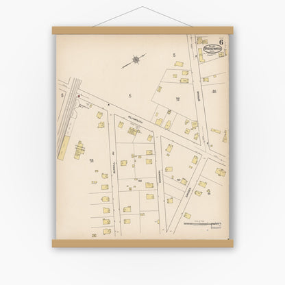 Old map wall art mockup — magnetic wood frame on white wall — Sanborn Fire Insurance Map from Bridgewater, Plymouth County, Massachusetts (1921), Sheet #0006