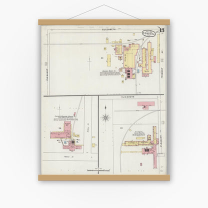 Old map wall art mockup — magnetic wood frame on white wall — Sanborn Fire Insurance Map from Kenosha, Kenosha County, Wisconsin (1894), Sheet #0013