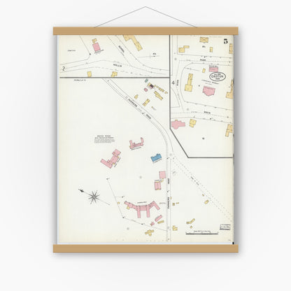 Old map wall art mockup — magnetic wood frame on white wall — Sanborn Fire Insurance Map from Groton, Middlesex County, Massachusetts (1906), Sheet #0005
