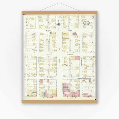 Old map wall art mockup — magnetic wood frame on white wall — Sanborn Fire Insurance Map from Herrin, Williamson County, Illinois (1909), Sheet #0003
