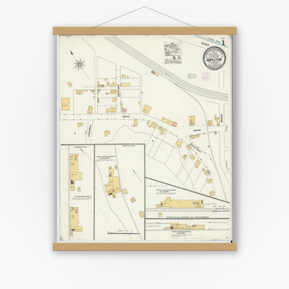 Old map wall art mockup — magnetic wood frame on white wall — Sanborn Fire Insurance Map from Mapleton, Huntingdon County, Pennsylvania (1904) - Complete Map Set