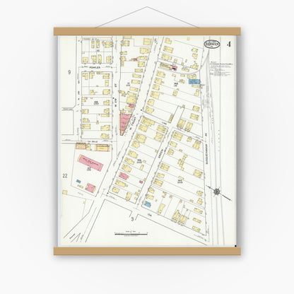 Old map wall art mockup — magnetic wood frame on white wall — Sanborn Fire Insurance Map from Berwick, Columbia County, Pennsylvania (1918), Sheet #0004