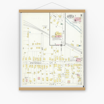 Old map wall art mockup — magnetic wood frame on white wall — Sanborn Fire Insurance Map from Marysville, Union County, Ohio (1910), Sheet #0003