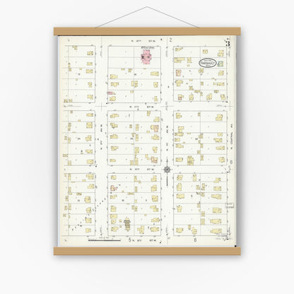 Old map wall art mockup — magnetic wood frame on white wall — Sanborn Fire Insurance Map from Faribault, Rice County, Minnesota (1914), Sheet #0003