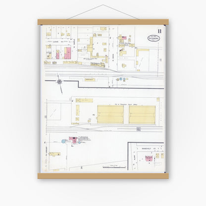 Old map wall art mockup — magnetic wood frame on white wall — Sanborn Fire Insurance Map from Sycamore, De Kalb County, Illinois (1912), Sheet #0011
