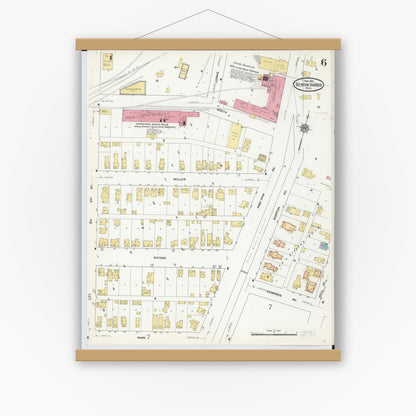 Old map wall art mockup — magnetic wood frame on white wall — Sanborn Fire Insurance Map from Benton Harbor, Berrien County, Michigan (1911), Sheet #0006