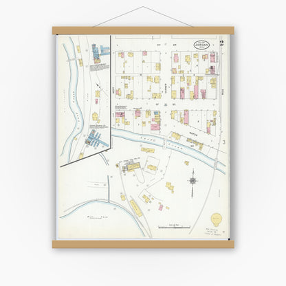 Old map wall art mockup — magnetic wood frame on white wall — Sanborn Fire Insurance Map from Jordan, Scott County, Minnesota (1910), Sheet #0002