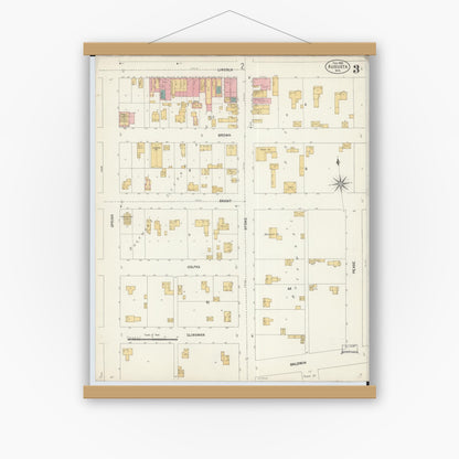 Old map wall art mockup — magnetic wood frame on white wall — Sanborn Fire Insurance Map from Augusta, Eau Claire County, Wisconsin (1903), Sheet #0003