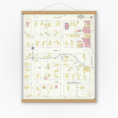 Old map wall art mockup — magnetic wood frame on white wall — Sanborn Fire Insurance Map from Carthage, Hancock County, Illinois (1912), Sheet #0005
