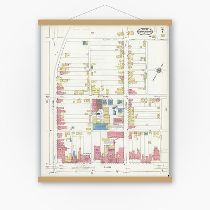 Old map wall art mockup — magnetic wood frame on white wall — Sanborn Fire Insurance Map from Shippensburg, Cumberland And Franklin Counties, Pennsylvania (1921), Sheet #0007