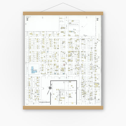 Old map wall art mockup — magnetic wood frame on white wall — Sanborn Fire Insurance Map from Crane, Crane County, Texas (1951), Sheet #0002