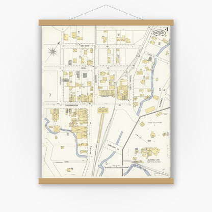 Old map wall art mockup — magnetic wood frame on white wall — Sanborn Fire Insurance Map from Mill Valley, Marin County, California (1908), Sheet #0004