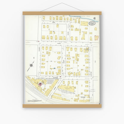 Old map wall art mockup — magnetic wood frame on white wall — Sanborn Fire Insurance Map from Sidney, Delaware County, New York (1917), Sheet #0006