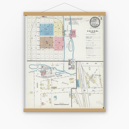 Old map wall art mockup — magnetic wood frame on white wall — Sanborn Fire Insurance Map from Geneva, Kane County, Illinois (1891) - Complete Map Set