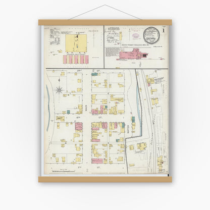 Old map wall art mockup — magnetic wood frame on white wall — Sanborn Fire Insurance Map from Jonesboro, Grant County, Indiana (1893) - Complete Map Set