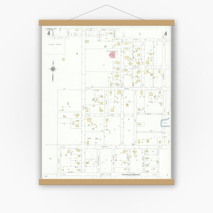 Old map wall art mockup — magnetic wood frame on white wall — Sanborn Fire Insurance Map from Rockwall, Rockwall County, Texas (1934), Sheet #0004